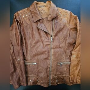 NWOT - Jou Jou Faux Leather Distressed Brown  Moto Jacket - Size 2X